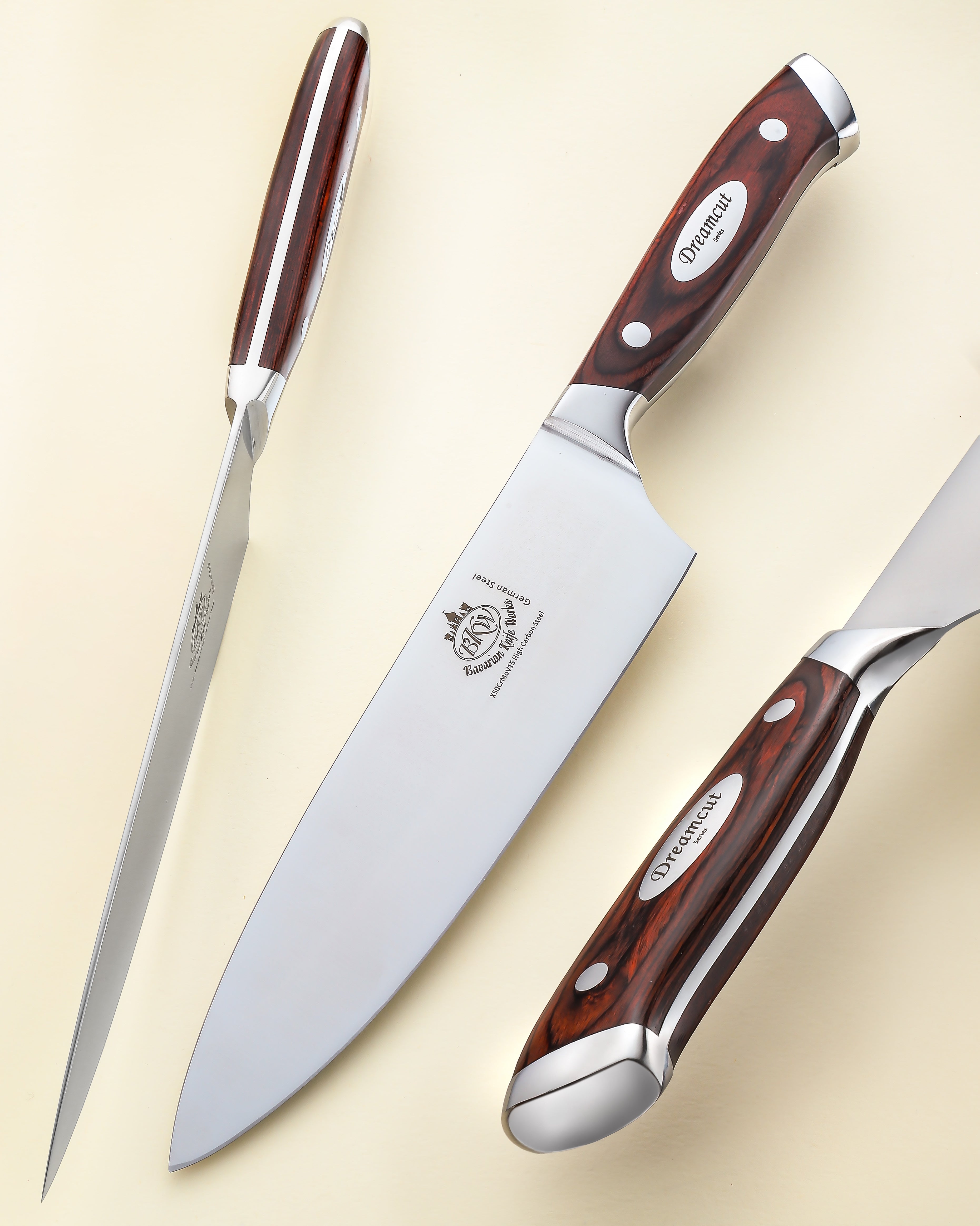 Bavarian Knife Works 12 PCS Kitchen Knife Set, Razor Sharp Blades, Made of  German Steel, Ergonomic Pakkawood Handle, Light Weight Easy to Sharpen, No