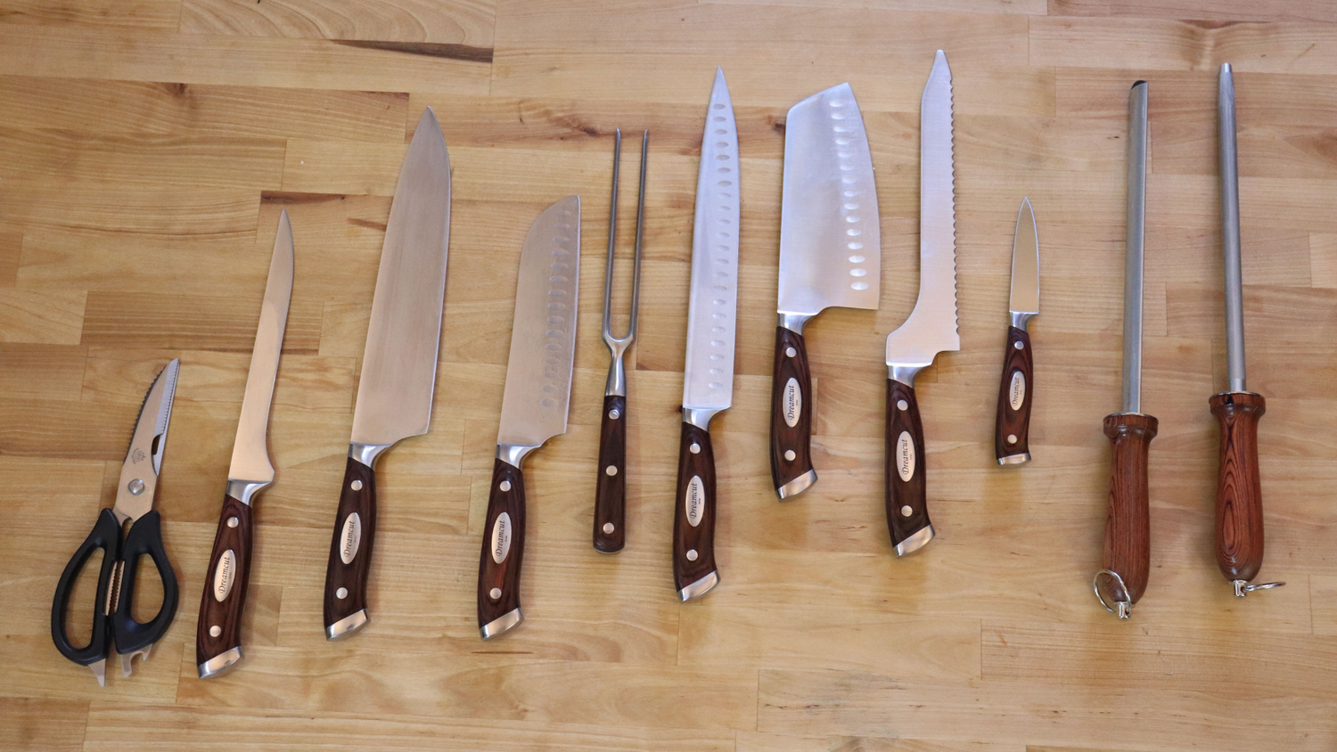 Bavarian Knife Works 19 Pieces Kitchen Knife Set, Knife Block Set with  Steak Knives, Razor Sharp Blades, Ergonomic Pakkawood Handle, Light Weight  Easy